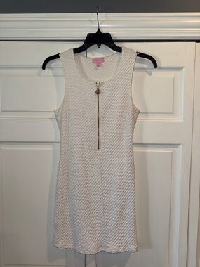 Lilly Pulitzer White Textured Sleeveless Mini Dress with Gold Zip Pendant